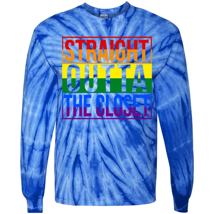 Lgbt Awareness Gift Rainbow Straight Outta The Closet Gift Tie-Dye Long Sleeve Shirt