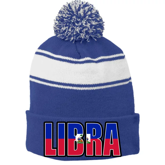 Libra And Haitian Zodiac And Heritage Pride Cool Gift Stripe Pom Pom Beanie