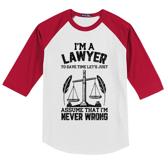 Lawyer Assume I'm Right Funny Attorney Law School Graphic Great Gift Kids Colorblock Raglan Jersey