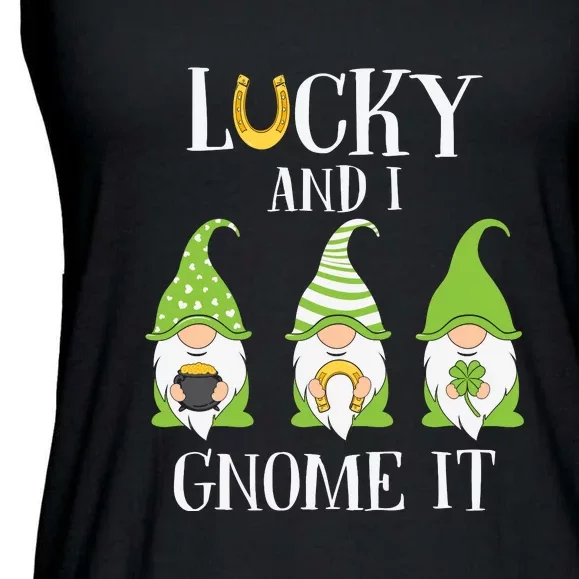 Lucky And I Gnome It St Patrick's Day 3 Gnomes Shamrock Kids Ladies Essential Flowy Tank