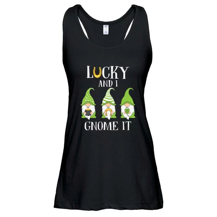 Lucky And I Gnome It St Patrick's Day 3 Gnomes Shamrock Kids Ladies Essential Flowy Tank