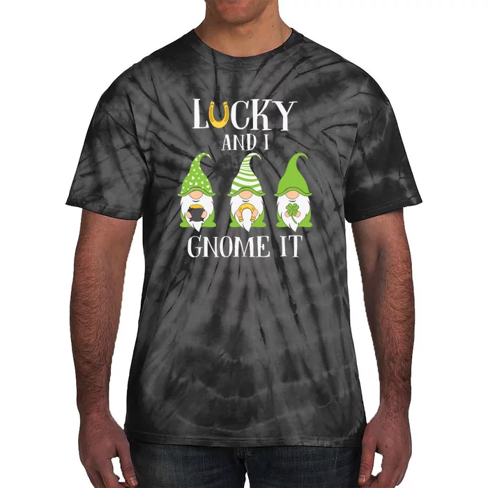 Lucky And I Gnome It St Patrick's Day 3 Gnomes Shamrock Kids Tie-Dye T-Shirt