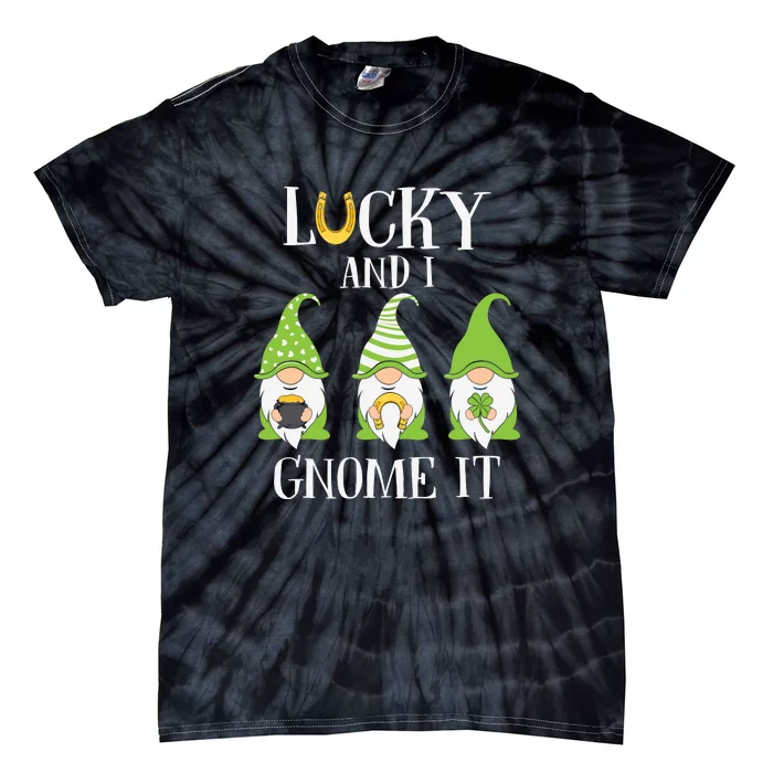 Lucky And I Gnome It St Patrick's Day 3 Gnomes Shamrock Kids Tie-Dye T-Shirt