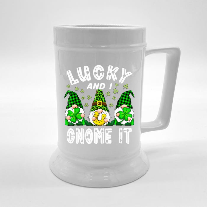 Lucky And I Gnome It Lucky Shamrock St Patrick's Day Squad Front & Back Beer Stein