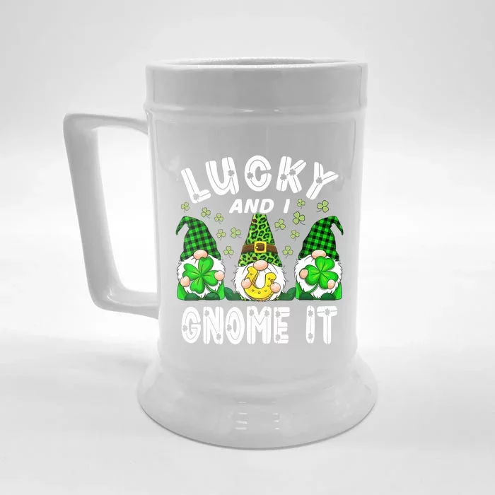 Lucky And I Gnome It Lucky Shamrock St Patrick's Day Squad Front & Back Beer Stein