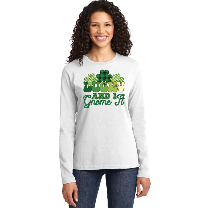 Lucky And I Gnome It Plaid St Pattricks Day Ladies Long Sleeve Shirt