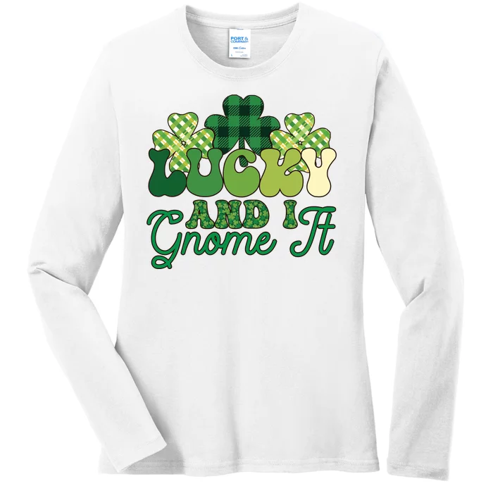 Lucky And I Gnome It Plaid St Pattricks Day Ladies Long Sleeve Shirt