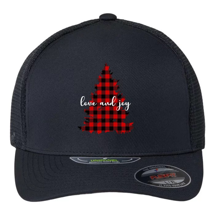 Love And Joy Checkered Christmas Tree Flexfit Unipanel Trucker Cap