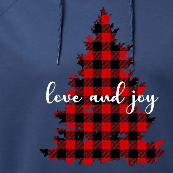 Love And Joy Checkered Christmas Tree Performance Fleece Hoodie