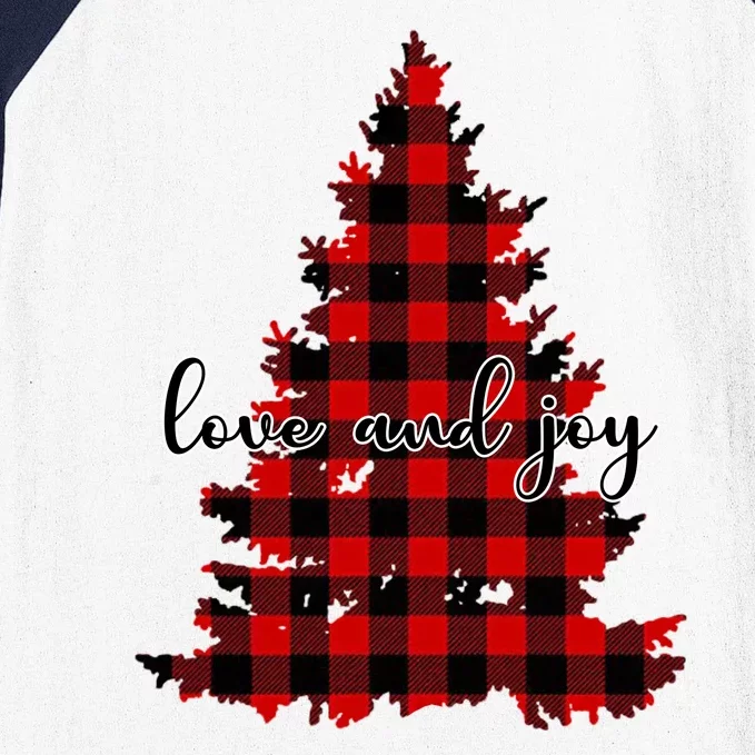 Love And Joy Checkered Christmas Tree Baseball Sleeve Shirt