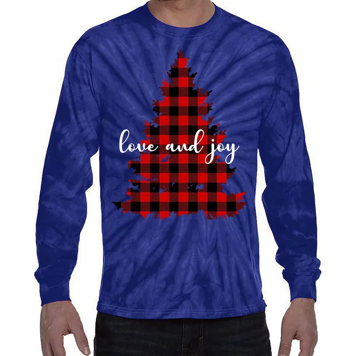 Love And Joy Checkered Christmas Tree Tie-Dye Long Sleeve Shirt