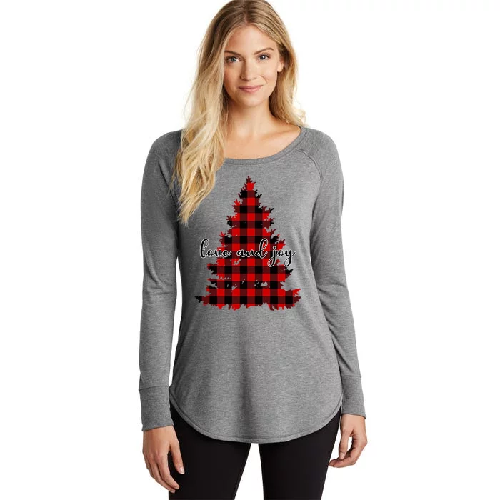 Love And Joy Checkered Christmas Tree Women's Perfect Tri Tunic Long Sleeve Shirt