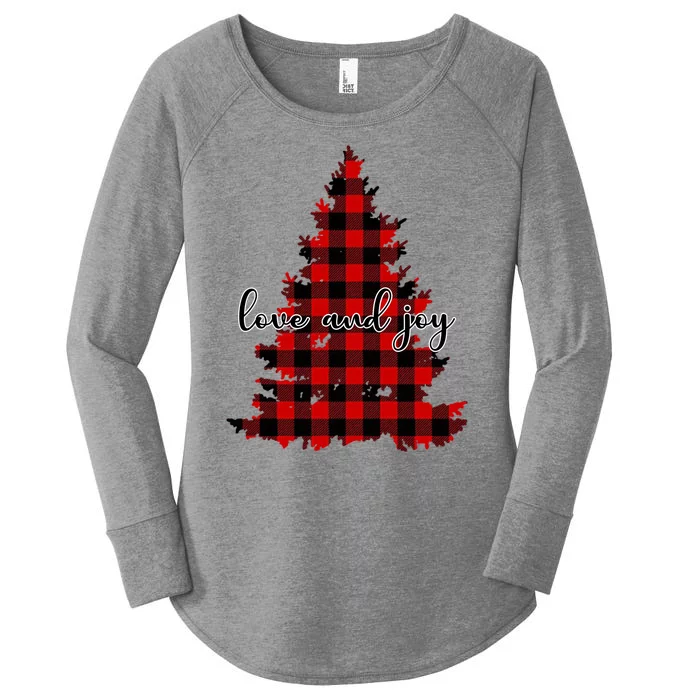 Love And Joy Checkered Christmas Tree Women's Perfect Tri Tunic Long Sleeve Shirt