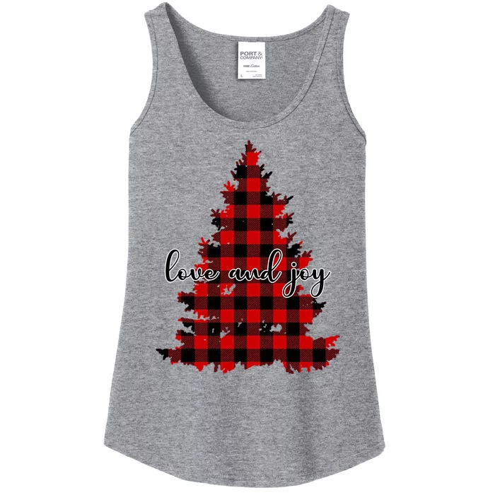 Love And Joy Checkered Christmas Tree Ladies Essential Tank