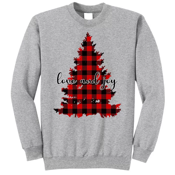 Love And Joy Checkered Christmas Tree Tall Sweatshirt