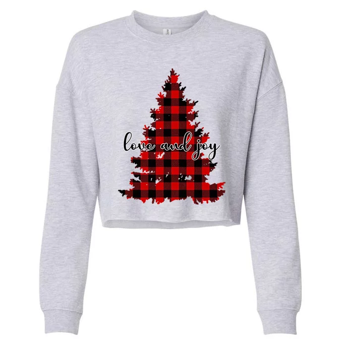 Love And Joy Checkered Christmas Tree Cropped Pullover Crew