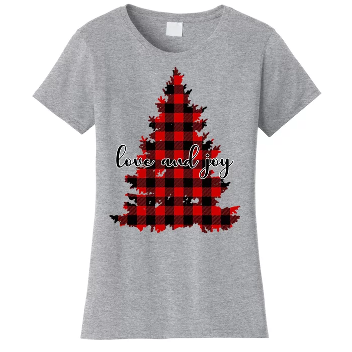 Love And Joy Checkered Christmas Tree Women's T-Shirt