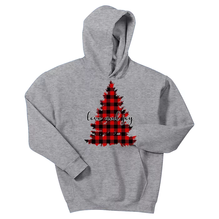 Love And Joy Checkered Christmas Tree Kids Hoodie