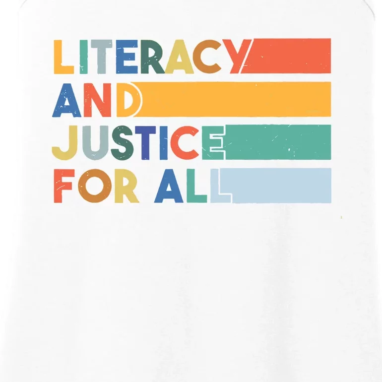 Literacy And Justice For All Reading Literacy Education Ladies Essential Tank