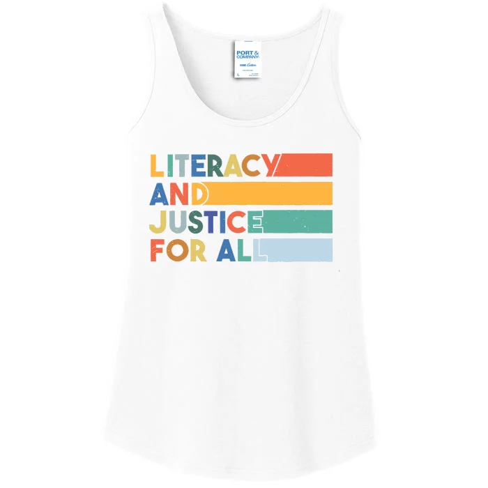 Literacy And Justice For All Reading Literacy Education Ladies Essential Tank