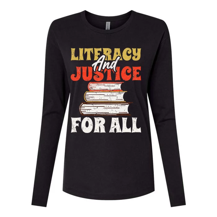 Literacy and Justice for All Teachers Education Librarian Womens Cotton Relaxed Long Sleeve T-Shirt