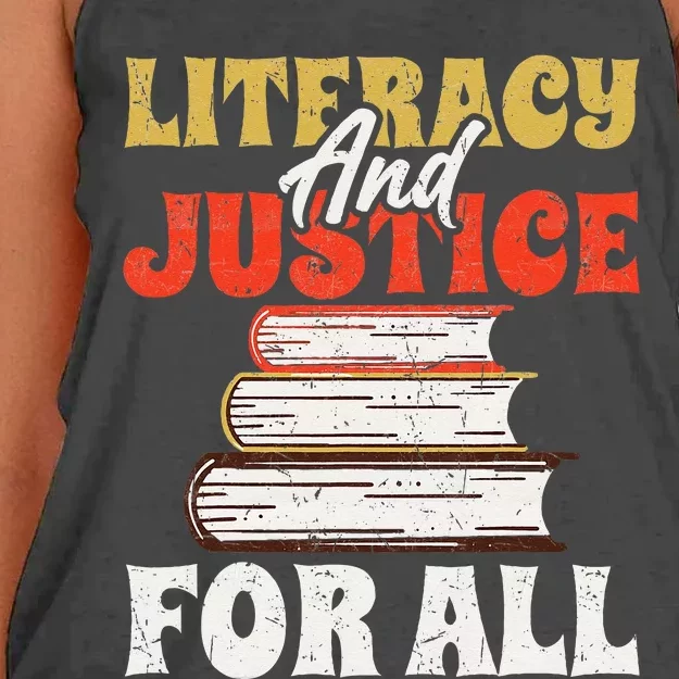 Literacy and Justice for All Teachers Education Librarian Women's Knotted Racerback Tank