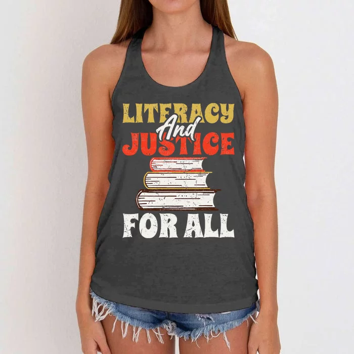 Literacy and Justice for All Teachers Education Librarian Women's Knotted Racerback Tank