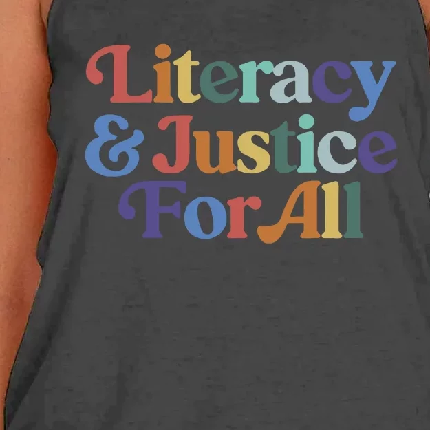 Literacy And Justice For All Protect Librarian Women's Knotted Racerback Tank