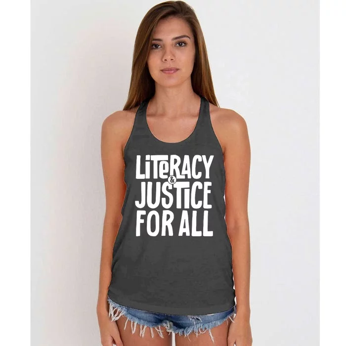 Literacy And Justice For All Teacher Gift Women's Knotted Racerback Tank