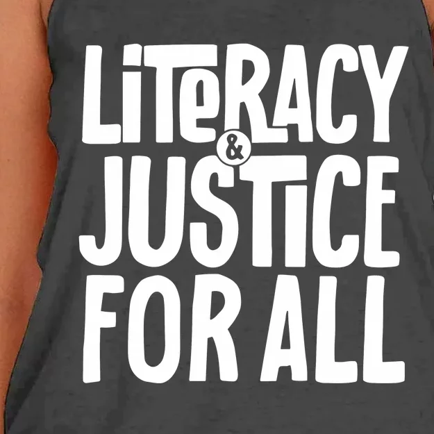 Literacy And Justice For All Teacher Gift Women's Knotted Racerback Tank