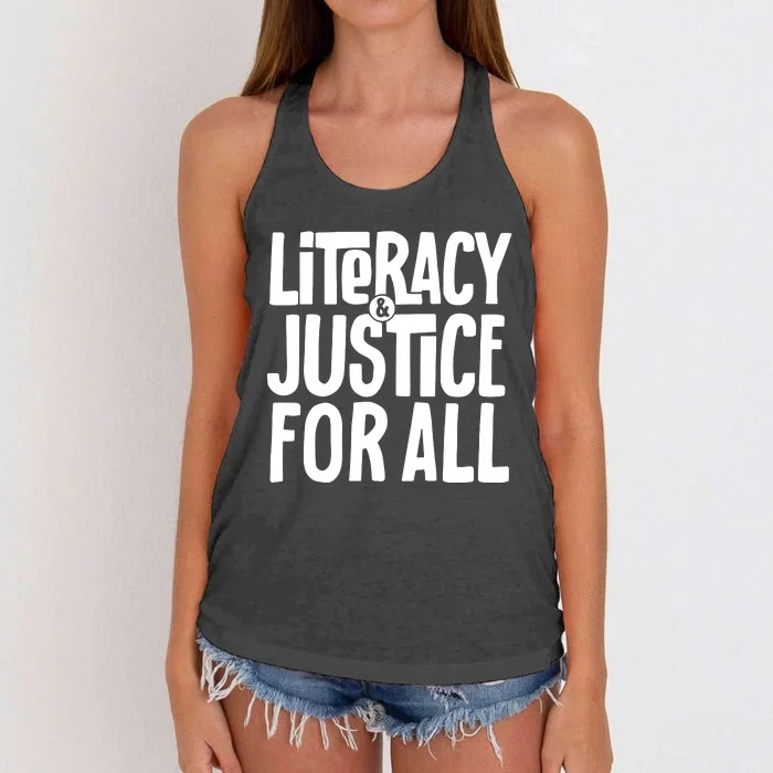 Literacy And Justice For All Teacher Gift Women's Knotted Racerback Tank