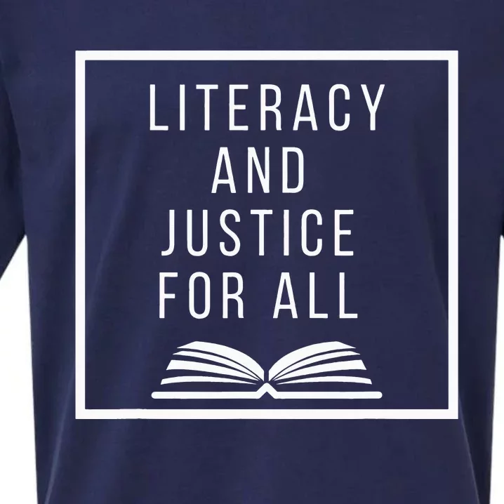 Literacy and Justice for All Teacher Reading Sueded Cloud Jersey T-Shirt