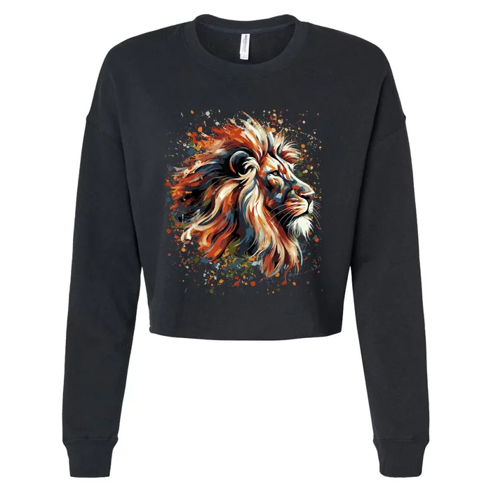 Lion Animal King Nature Graphic Cropped Pullover Crew