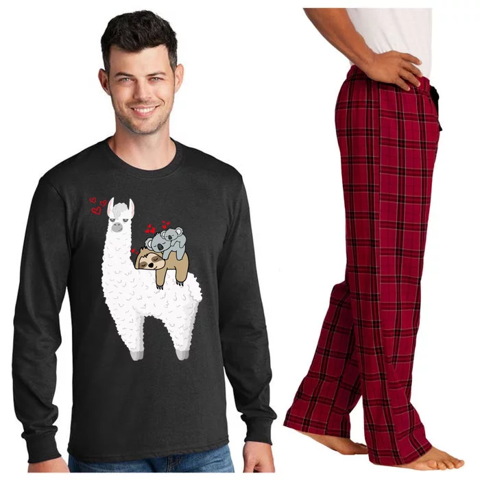 Llama And Lazy Sloth With Koala Mama Bear Valentines Gift Long Sleeve Pajama Set