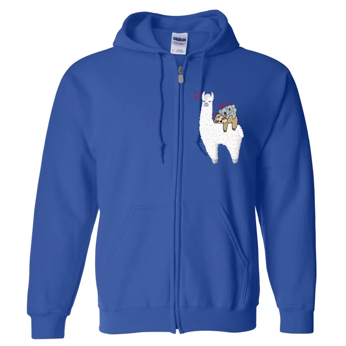 Llama And Lazy Sloth With Koala Mama Bear Valentines Gift Full Zip Hoodie