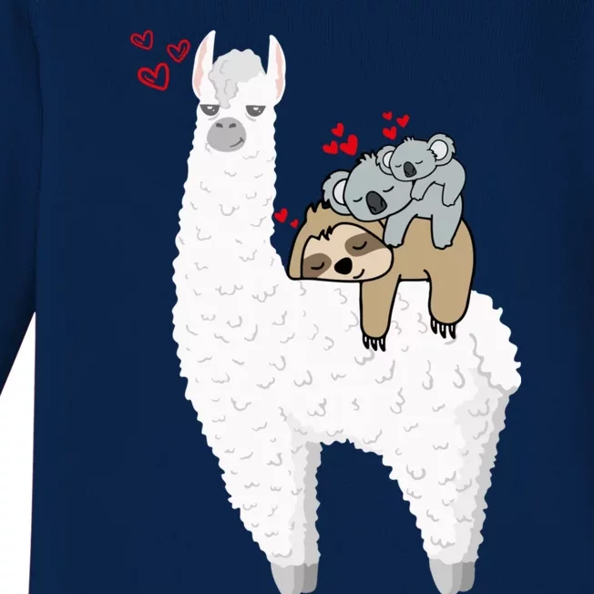 Llama And Lazy Sloth With Koala Mama Bear Valentines Gift Baby Long Sleeve Bodysuit