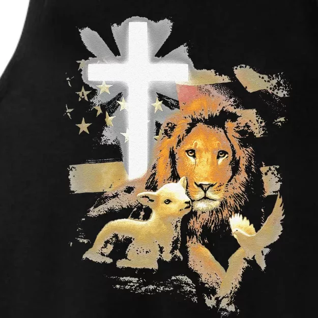 Lion And Lamb Cross Jesus Christ Ladies Tri-Blend Wicking Tank