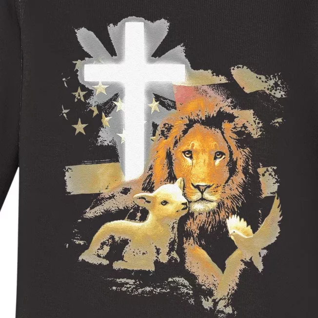 Lion And Lamb Cross Jesus Christ Baby Long Sleeve Bodysuit