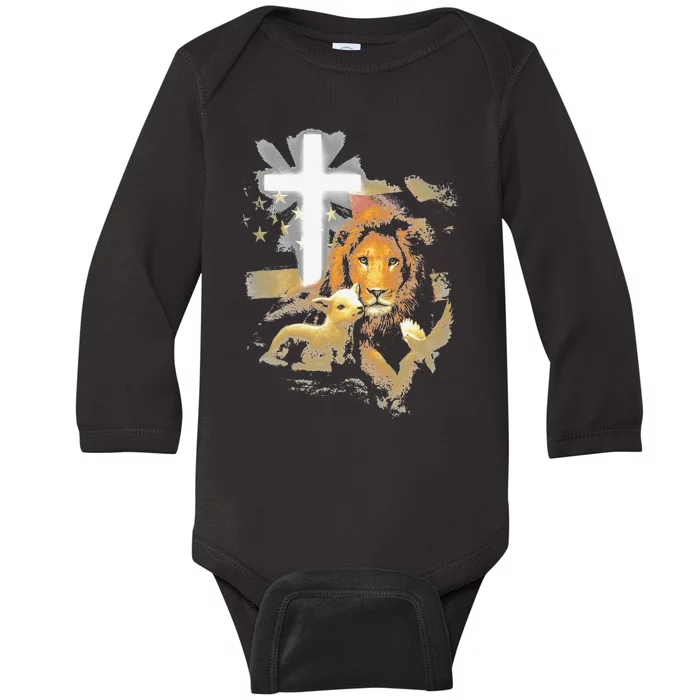 Lion And Lamb Cross Jesus Christ Baby Long Sleeve Bodysuit