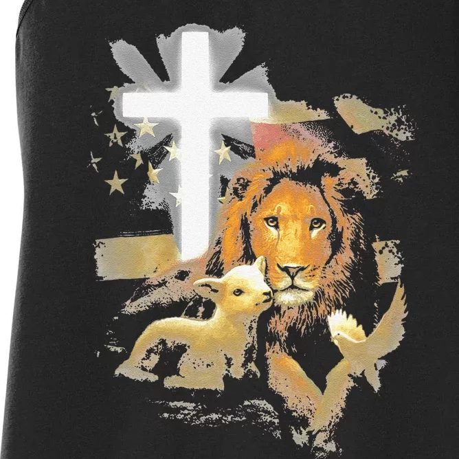 Lion And Lamb Cross Jesus Christ Women's Racerback Tank