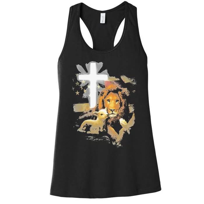 Lion And Lamb Cross Jesus Christ Women's Racerback Tank