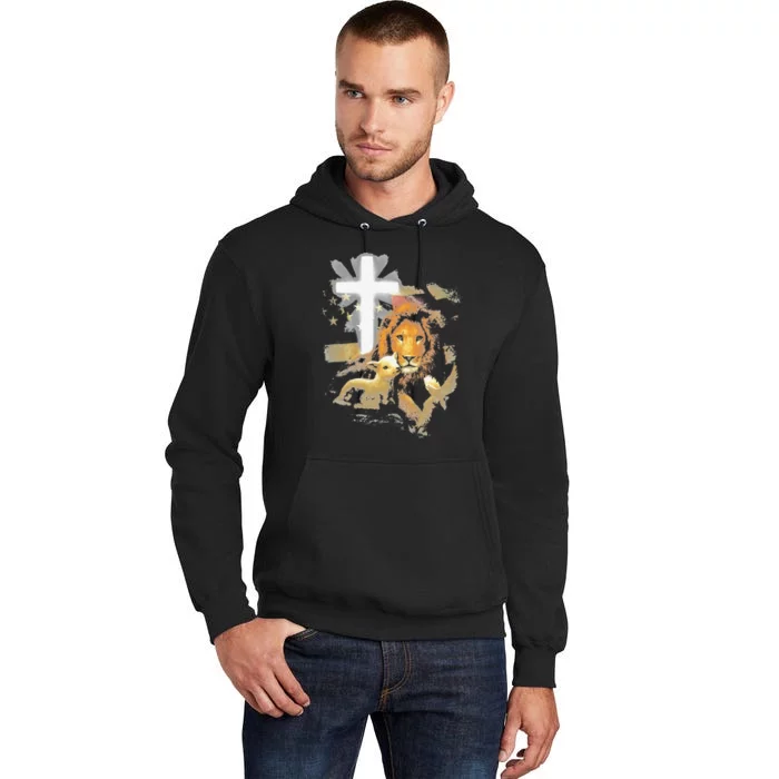 Lion And Lamb Cross Jesus Christ Tall Hoodie