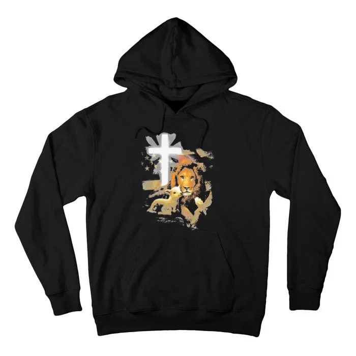 Lion And Lamb Cross Jesus Christ Tall Hoodie