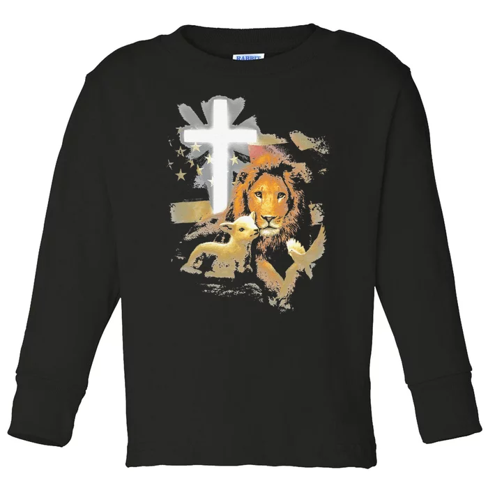 Lion And Lamb Cross Jesus Christ Toddler Long Sleeve Shirt