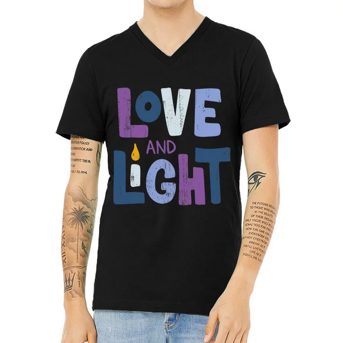 Love And Light Hanukkah Chanukah Jewish Trending Gift V-Neck T-Shirt