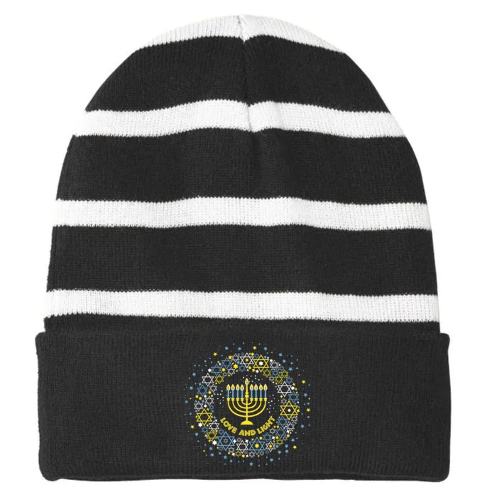 Love And Light Hanukkah Jew Menorah Jewish Chanukah Striped Beanie with Solid Band