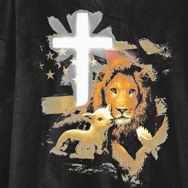 Lion And Lamb Cross Jesus Christ Hooded Wearable Blanket