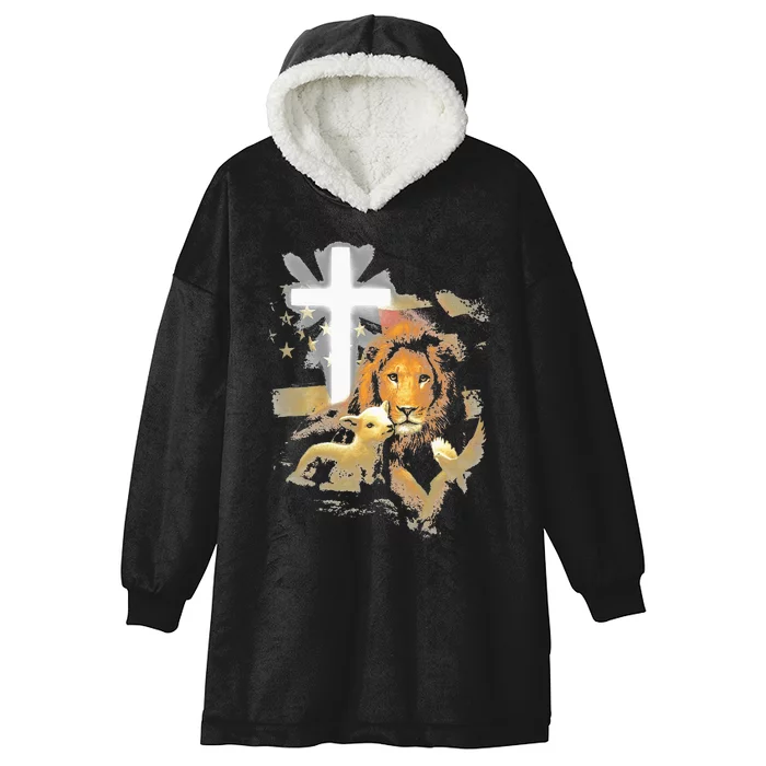 Lion And Lamb Cross Jesus Christ Hooded Wearable Blanket