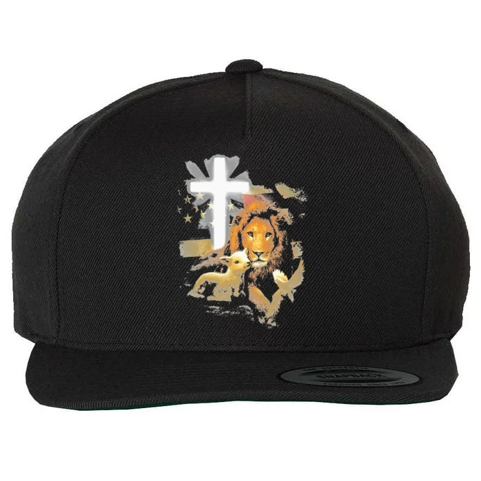 Lion And Lamb Cross Jesus Christ Wool Snapback Cap