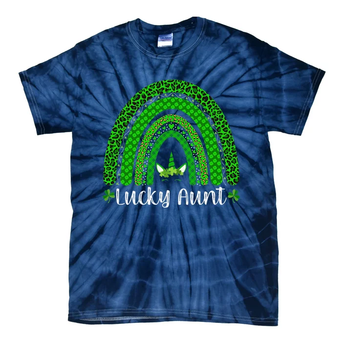 Lucky Aunt Leopard Print Rainbow Unicorn Patrick's Day Tie-Dye T-Shirt